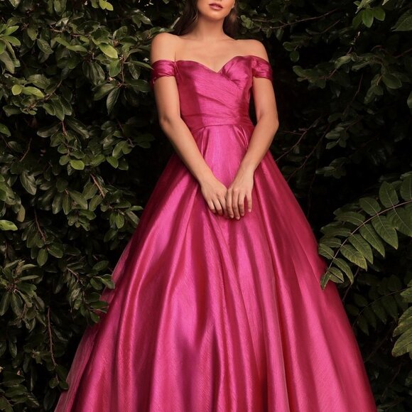 FUCHSIA PROM PARTY EVENING ORGANZA OFF THE SHOULDER BALL GOWN DRESS CDJ822